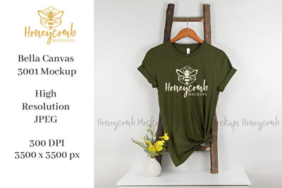 Olive Bella Canvas 3001 Mockup, Hanging Ladder Mockup, Women's T-Shirt Mockup Mock Up Photo Honeycomb Mockups 