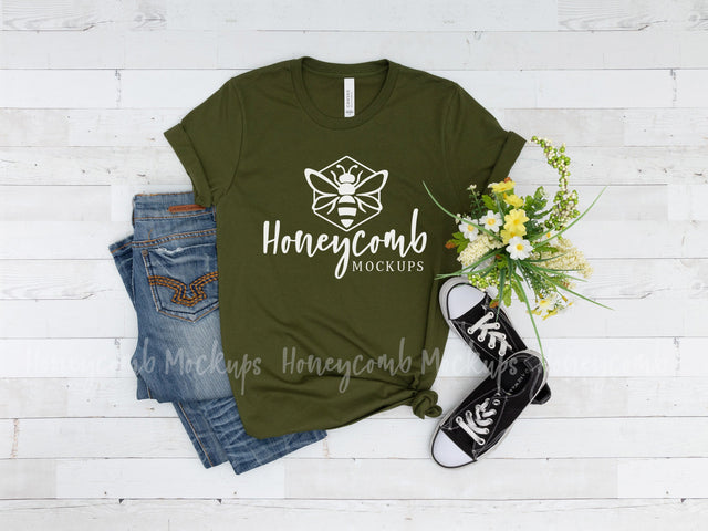 Olive Bella Canvas 3001 Mockup, T-Shirt Mockup Mock Up Photo Honeycomb Mockups 