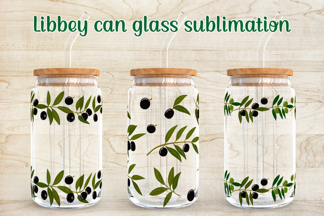 Olive branch libbey can glass sublimation Sublimation Svetana Studio 