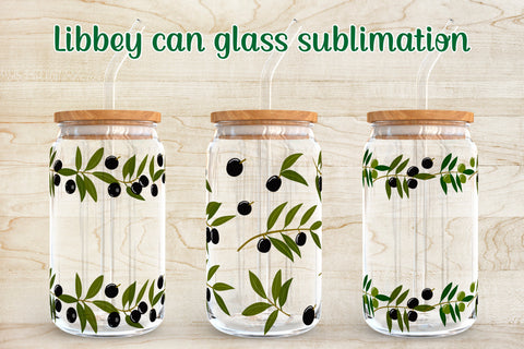 Olive branch libbey can glass sublimation Sublimation Svetana Studio 