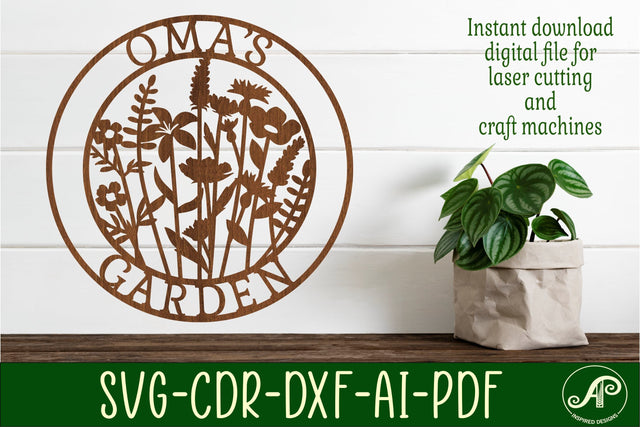 Oma's Garden sign svg laser cut template SVG APInspireddesigns 
