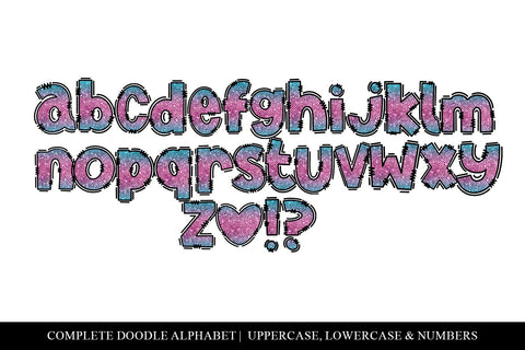 Ombre Doodle Letters, Hand Drawn Sublimation Alphabet Sublimation BijouBay 