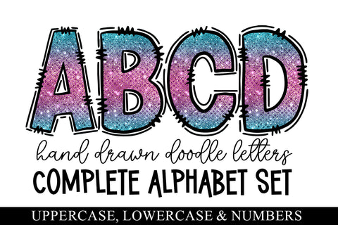 Ombre Doodle Letters, Hand Drawn Sublimation Alphabet Sublimation BijouBay 