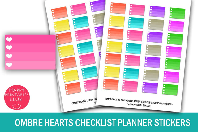 Ombre Love Hearts Checklist Planner Stickers- Valentines Day SVG Happy Printables Club 