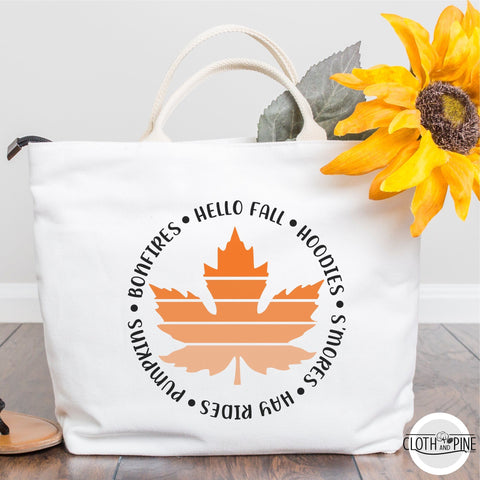 Ombre Maple Leaf with Fall Favorite Activities SVG Cloth and Pine Designs 