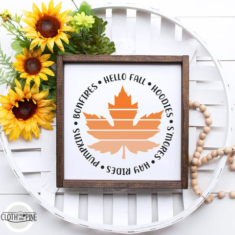 Ombre Maple Leaf with Fall Favorite Activities SVG Cloth and Pine Designs 