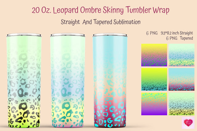 Ombre Skinny Tumbler Sublimation Design. Leopard Print Wrap Sublimation Kseniia designer 