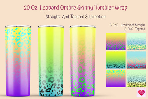 Ombre Skinny Tumbler Sublimation Design. Leopard Print Wrap Sublimation Kseniia designer 