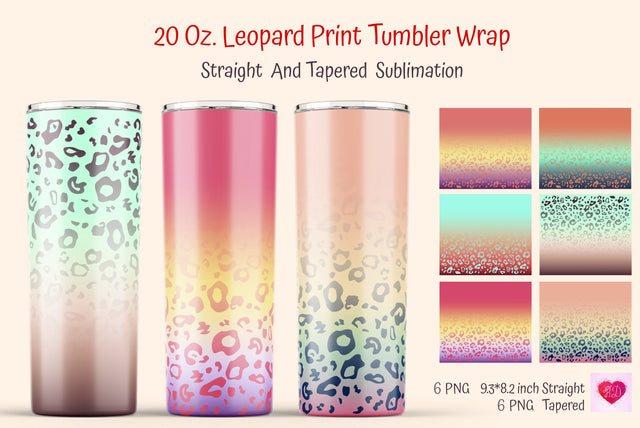 Ombre Skinny Tumbler Wrap. Leopard Print Design Sublimation Kseniia designer 