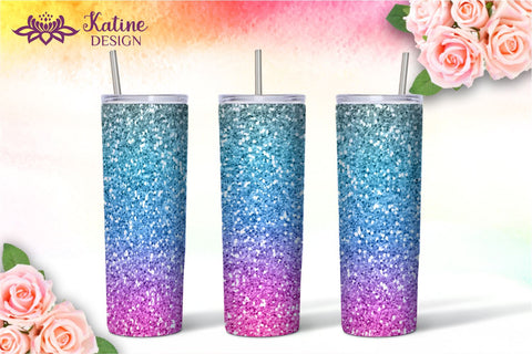 Ombre Tumbler Glitter Gradient Tumbler Sublimation Wrap Design for 20 Oz Skinny Tumbler Straight and Tapered PNG Sublimation KatineDesign 
