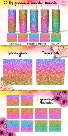Ombre Tumbler Glitter Gradient Tumbler Sublimation Wrap Design for 20 Oz Skinny Tumbler Straight and Tapered PNG Sublimation KatineDesign 