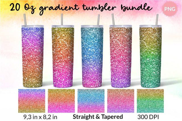 Ombre Tumbler Glitter Gradient Tumbler Sublimation Wrap Design for 20 Oz Skinny Tumbler Straight and Tapered PNG Sublimation KatineDesign 