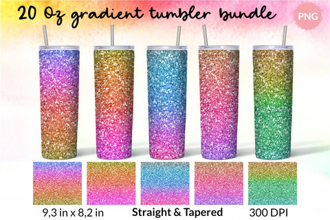 Ombre Tumbler Glitter Gradient Tumbler Sublimation Wrap Design for 20 Oz Skinny Tumbler Straight and Tapered PNG Sublimation KatineDesign 