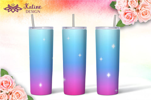 Ombre Tumbler gradient with sparkle wrap design sublimation for 20 Oz Skinny Tumbler Straight and Tapered PNG Sublimation KatineDesign 