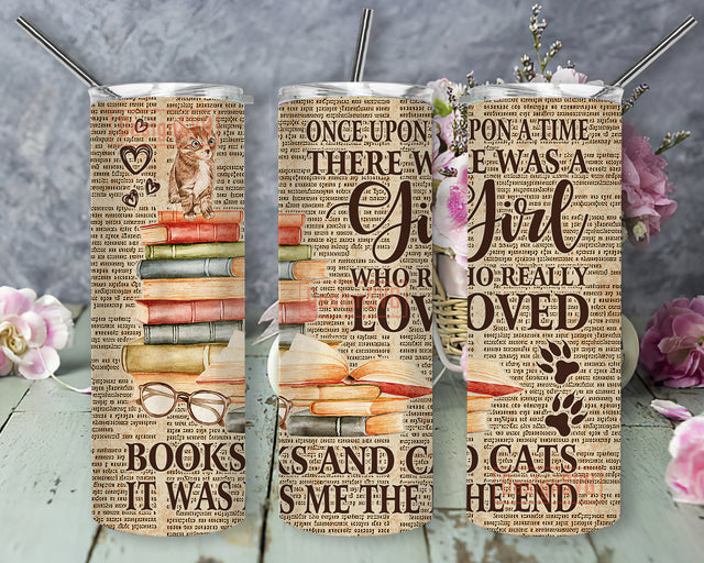 Once Upon A Time There Was a Girl Who Loved Books And Car Tumbler, Book Cats Lover 20oz Skinny Tumbler, Bookworms, Reading Book Design Png, Cat Sublimation Design, Digital Download Sublimation DesignSVG 