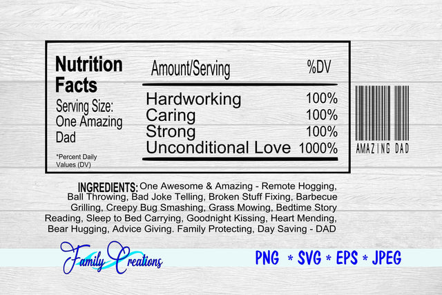 One Amazing Dad Nutrition Label SVG Family Creations 
