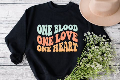 One Blood One Love One Heart svg, wavy style svg, EPS PNG Cricut Instant Download SVG Fauz 
