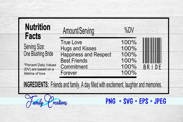 One Blushing Bride Nutrition Label SVG Family Creations 