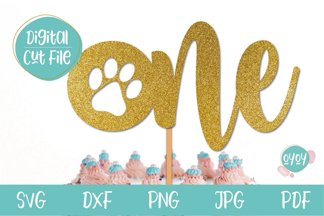 One Cake Topper SVG with Paw | 1st Birthday SVG SVG OyoyStudioDigitals 