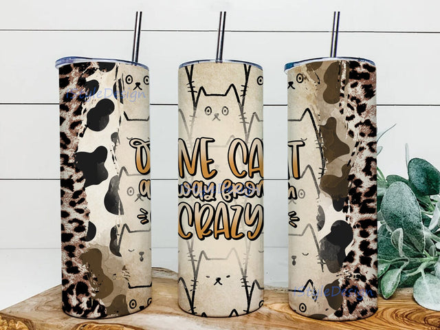 One Cat Away From Crazy Design Png, Cat 20oz Skinny Tumbler, Leopard Cow Print Tumbler Wrap, Cat Design Tumbler, Digital Download Sublimation iStyleDesign 