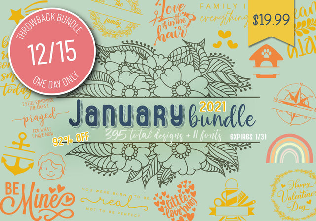 One Day Only TBT: January 2021 SVG and Fonts Bundle Bundle So Fontsy Design Shop 