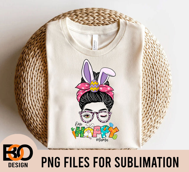 One Hoppy Mama Png Easter Sublimation, Messy Bun Leopard, Hoppy Mama, Mini, Easter Vibes Momlife Png, Design Digital Download Sublimation BOO-design 