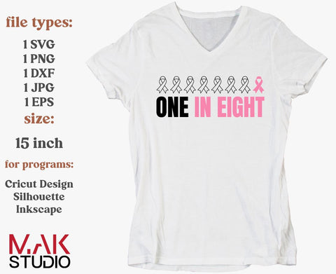 One in eight svg, Cancer pink ribbon svg, Awareness ribbon svg, Breast cancer svg, Cancer clipart, Cancer survivor svg, Cancer survivor png SVG MAKStudion 
