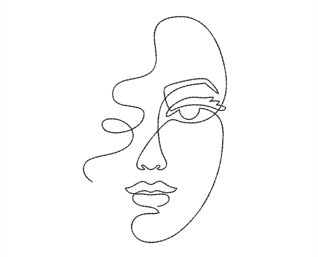 One Line Face Embroidery Design, Women Embroidery File, 6 sizes - So Fontsy