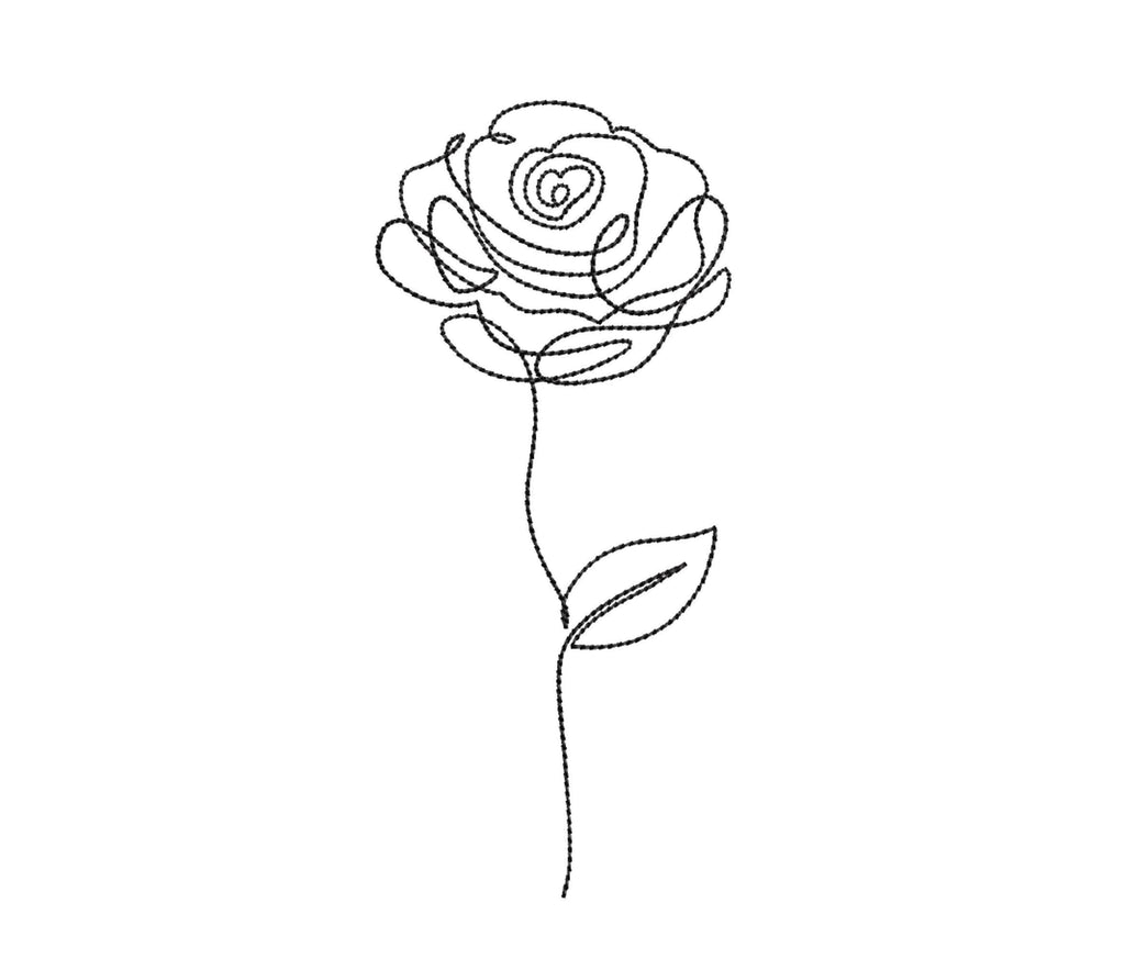 One Line Rose Machine Embroidery Design, 5 sizes - So Fontsy