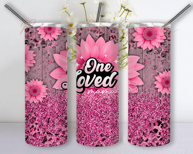 One Loved Mama Tumbler Png, Mama Valentines Day 20oz Skinny Png, Pink Sunflowers Tumbler Design, Pink Leopard Glitter Tumbler Wrap, Valentines Day Gift, Digital Download Sublimation PixelChick 