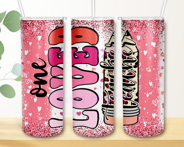 One Loved Teacher 20oz Skinny Tumbler Png, Teach Teacher Pencil Apple Tumbler, Teacher Tumbler, Teacher Png, Pink Glitter Pencil Tumbler, Teacher Coffee Png Sublimation sassyprint 
