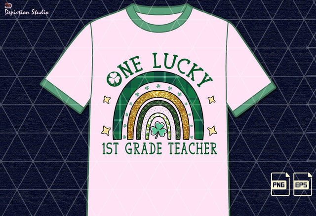One Lucky 1st Grade Teacher Rainbow PNG, Happy St. Patrick’s Day Rainbow Sublimation Print Template Sublimation Depiction Studio 