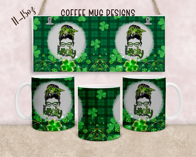 One lucky mama Coffee Mug Design 11oz and 15 oz Mug Sublimation full Wrap Template PNG Instant Download Sublimation StudioDigitalStore 
