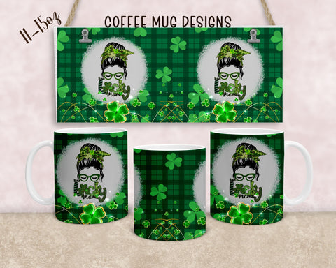One lucky mama Coffee Mug Design 11oz and 15 oz Mug Sublimation full Wrap Template PNG Instant Download Sublimation StudioDigitalStore 