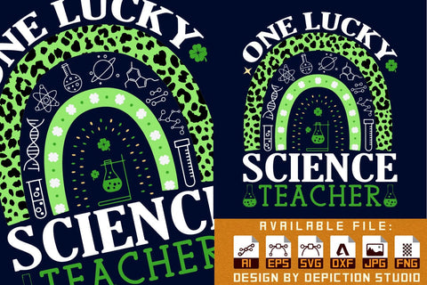 One Lucky Science Teacher T-Shirt, St. Patrick's Science Rainbow Shirt, Animal Print Rainbow, Science Requirements Rainbow Shirt Print Template Sketch DESIGN Depiction Studio 