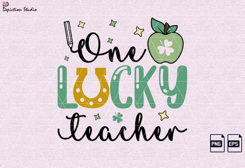 One Lucky Teacher St. Patrick’s Sublimation, Techer PNG, Back To School Kids Shirt, St. Pat Typography Kids Shirt Sublimation Print Template Sublimation Depiction Studio 