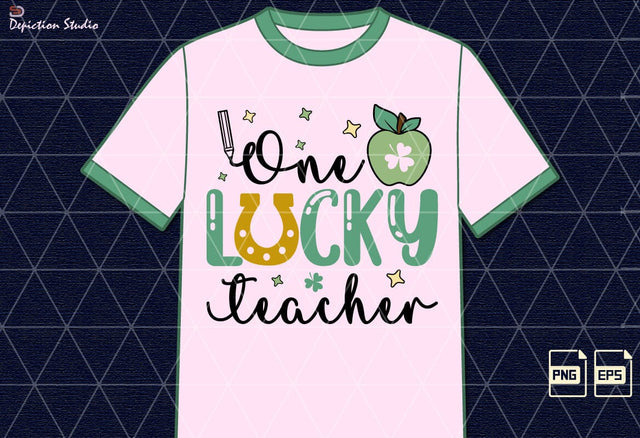 One Lucky Teacher St. Patrick’s Sublimation, Techer PNG, Back To School Kids Shirt, St. Pat Typography Kids Shirt Sublimation Print Template Sublimation Depiction Studio 