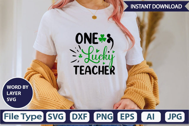 One Lucky Teacher SVG Cut File SVGs,Quotes and Sayings,Food & Drink,On Sale, Print & Cut SVG DesignPlante 503 