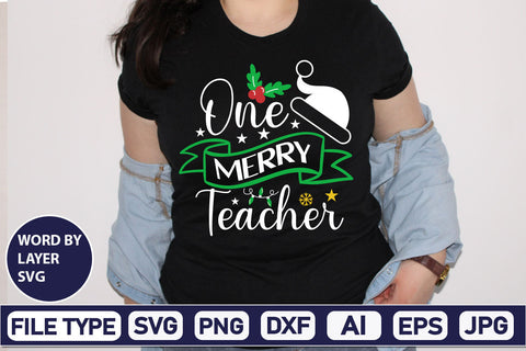 One Merry Teacher SVG Cut File SVGs,Quotes and Sayings,Food & Drink,On Sale, Print & Cut SVG DesignPlante 503 