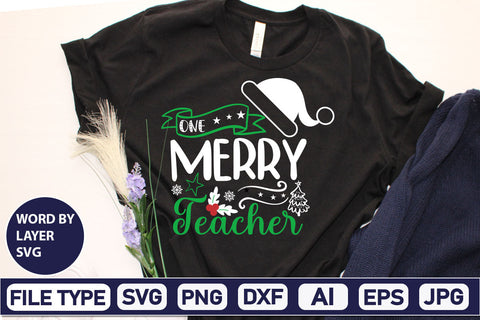 One Merry Teacher SVG Cut File SVGs,Quotes and Sayings,Food & Drink,On Sale, Print & Cut SVG DesignPlante 503 