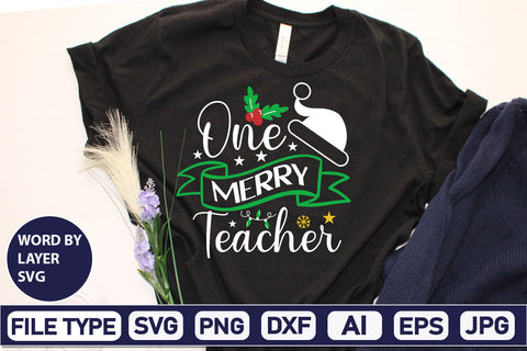 One Merry Teacher SVG Cut File SVGs,Quotes and Sayings,Food & Drink,On Sale, Print & Cut SVG DesignPlante 503 
