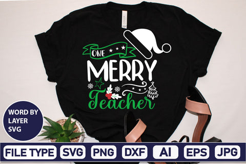 One Merry Teacher SVG Cut File SVGs,Quotes and Sayings,Food & Drink,On Sale, Print & Cut SVG DesignPlante 503 