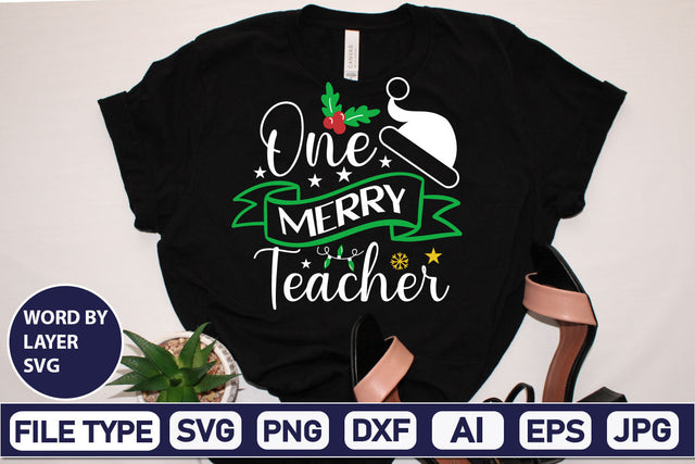 One Merry Teacher SVG Cut File SVGs,Quotes and Sayings,Food & Drink,On Sale, Print & Cut SVG DesignPlante 503 