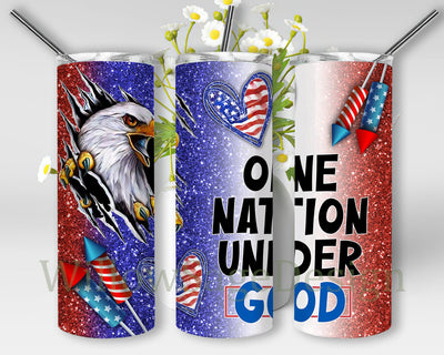 One Nation Under God USA PNG 20oz Skinny Tumbler Png, American Eagle Tumbler Png, Heart American Flag Tumbler, 4th Of July Tumbler Sublimation WillowSageDesign 