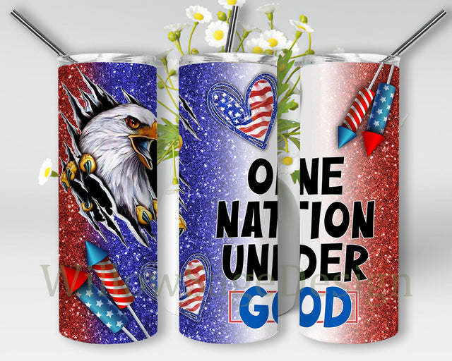 One Nation Under God USA PNG 20oz Skinny Tumbler Png, American Eagle Tumbler Png, Heart American Flag Tumbler, 4th Of July Tumbler Sublimation WillowSageDesign 