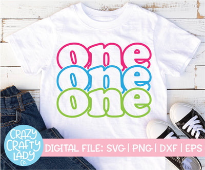One | Retro Stacked 1st Birthday Quote SVG Cut File SVG Crazy Crafty Lady Co. 