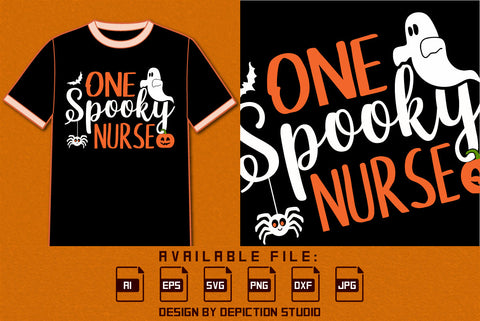 One Spooky Nurse T-Shirt, Halloween Ghost Shirt, Happy Halloween Bats, Spider, Pumpkin, Ghost Shirt, Halloween Spooky Shirt, Spooky Nurse Shirt Print Template SVG Depiction Studio 