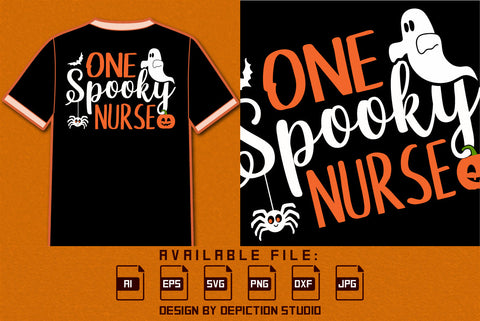 One Spooky Nurse T-Shirt, Halloween Ghost Shirt, Happy Halloween Bats, Spider, Pumpkin, Ghost Shirt, Halloween Spooky Shirt, Spooky Nurse Shirt Print Template SVG Depiction Studio 