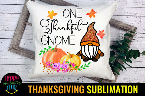 One Thankful Gnome -Thanksgiving Sublimation Design PNG Sublimation Happy Printables Club 
