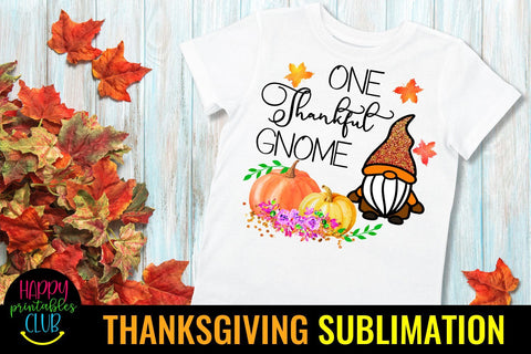 One Thankful Gnome -Thanksgiving Sublimation Design PNG Sublimation Happy Printables Club 
